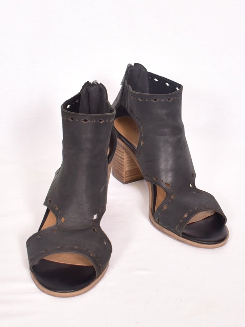 Lucky Brand Leather Block Heel Sandals Shoes Womens Size 8M Black